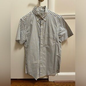J. Crew short sleeve button down shirt. Yellow, blue, and white gingham.